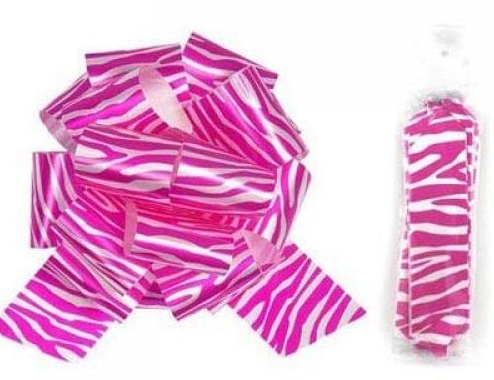 Pull Bow Animal Print Zebra Pink & White 5 inch
